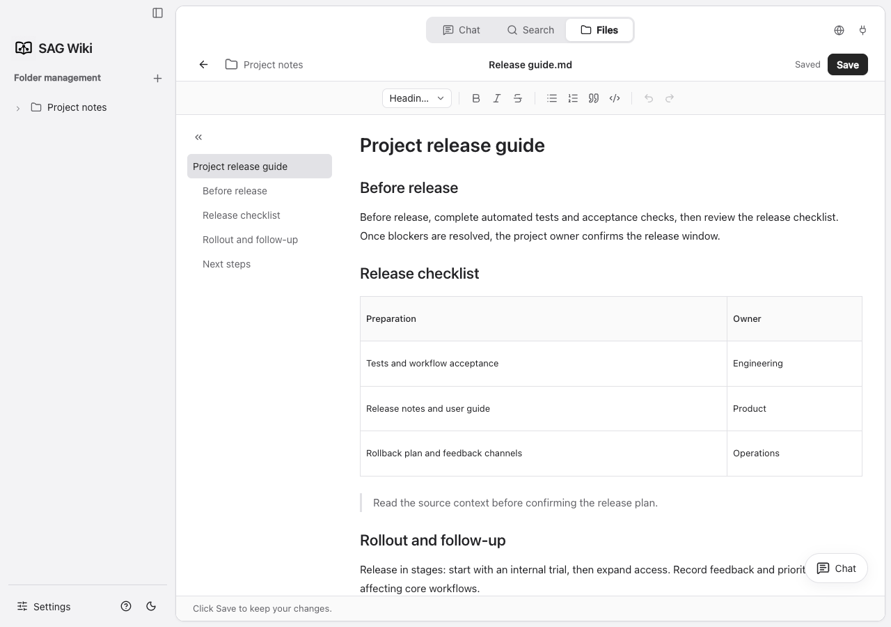 Heading outline beside a Markdown document