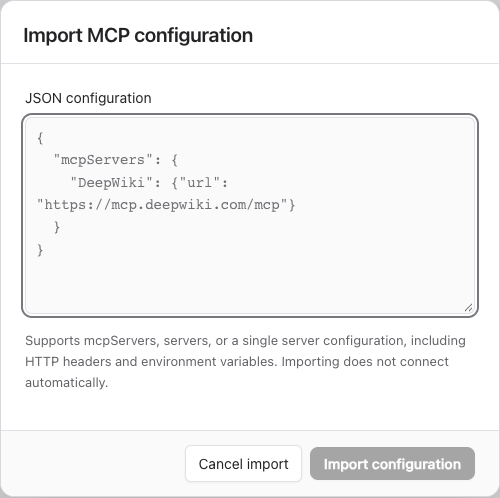 Import MCP configuration
